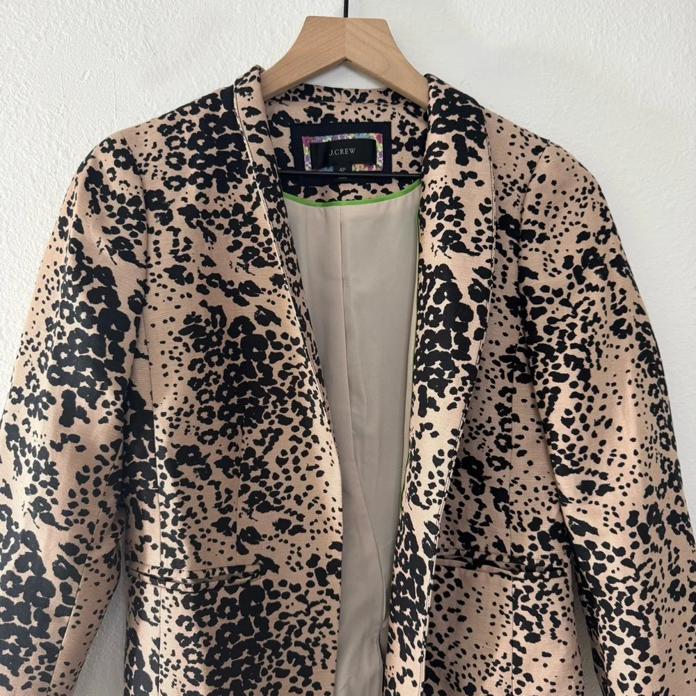 NWOT J. Crew Going Out Blazer in Leopard Print Linen Size 4 Petite